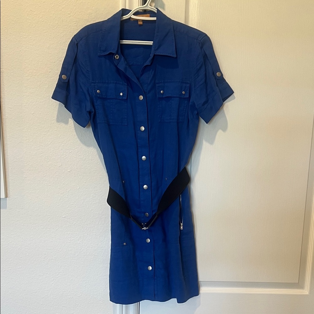 Blue Button-Up Linen Dress
